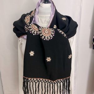 Beautiful Embroidered Shawl in Black and Lavender